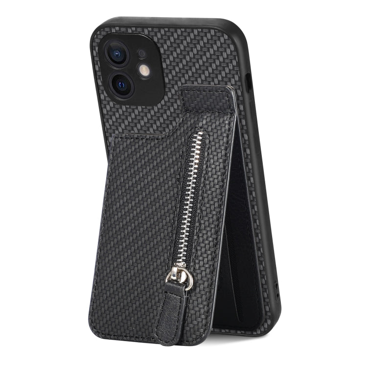 Carbon Fiber Vertical Flip Zipper Phone Case, For iPhone 12, For iPhone 12 Pro, For iPhone 12 Pro Max, For iPhone 11, For iPhone 11 Pro, For iPhone 11 Pro Max, For iPhone X / XS, For iPhone XR, For iPhone XS Max