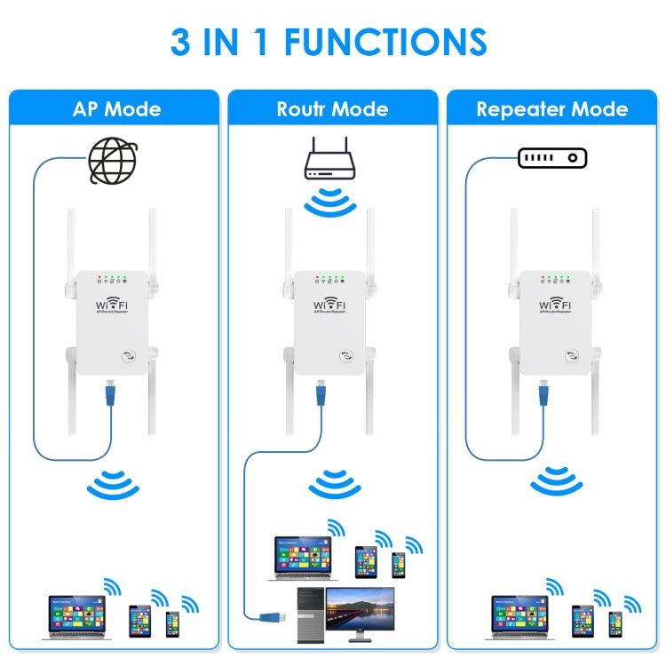 U8 300Mbps 무선 WiFi 리피터 익스텐더 라우터 Wi-Fi 신호 증폭기 WiFi 부스터, 미국 플러그, 유럽 플러그