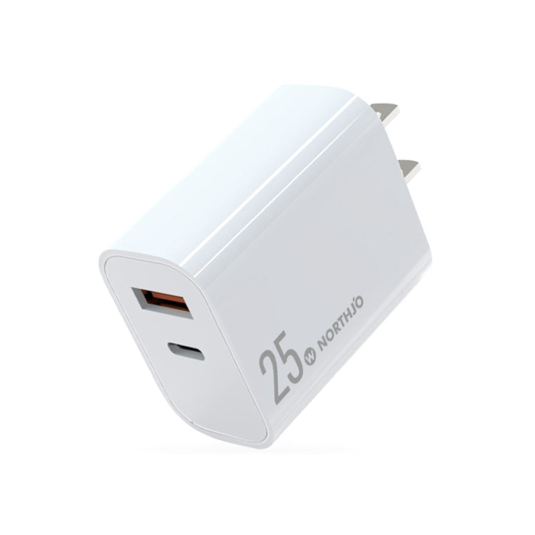 NORTHJO NOPD2502 PD 25W USB-C/Type-C + QC 3.0 USB 듀얼 포트 고속 충전기, 미국 플러그, 유럽 플러그, 영국 플러그, 호주 플러그