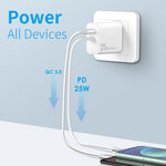 NORTHJO NOPD2502 PD 25W USB-C/Type-C + QC 3.0 USB 듀얼 포트 고속 충전기, 미국 플러그, 유럽 플러그, 영국 플러그, 호주 플러그