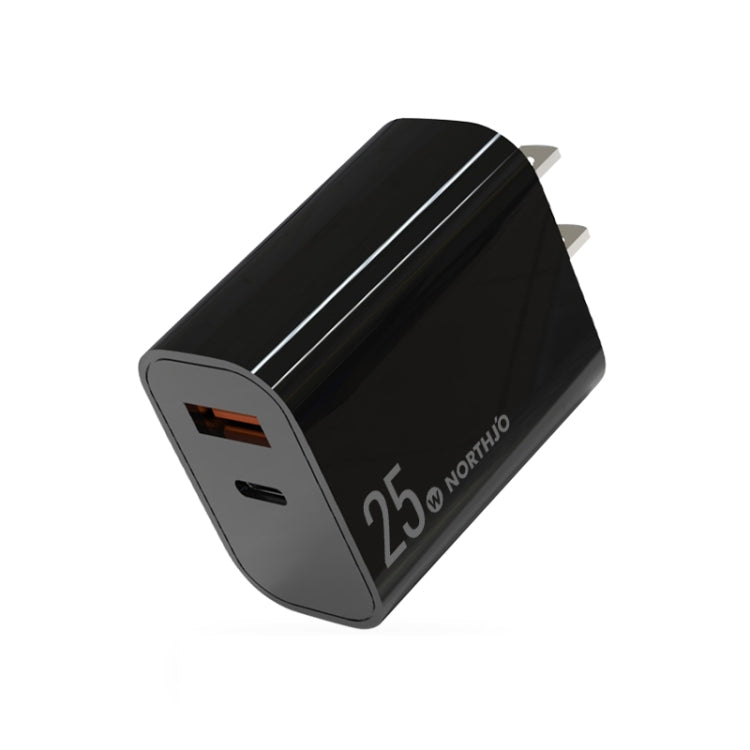 NORTHJO NOPD2502 PD 25W USB-C/Type-C + QC 3.0 USB 듀얼 포트 고속 충전기, 미국 플러그, 유럽 플러그, 영국 플러그, 호주 플러그