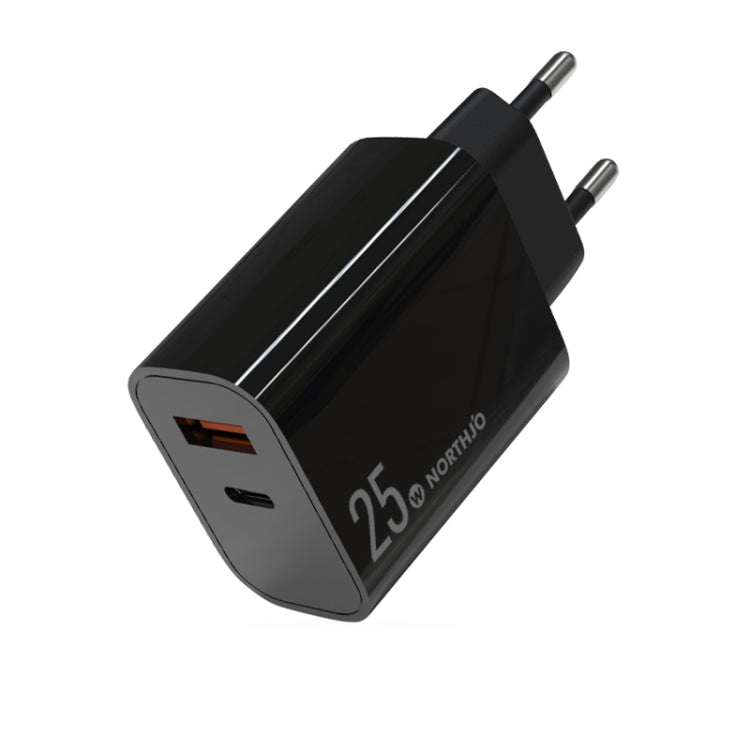 NORTHJO NOPD2502 PD 25W USB-C/Type-C + QC 3.0 USB 듀얼 포트 고속 충전기, 미국 플러그, 유럽 플러그, 영국 플러그, 호주 플러그