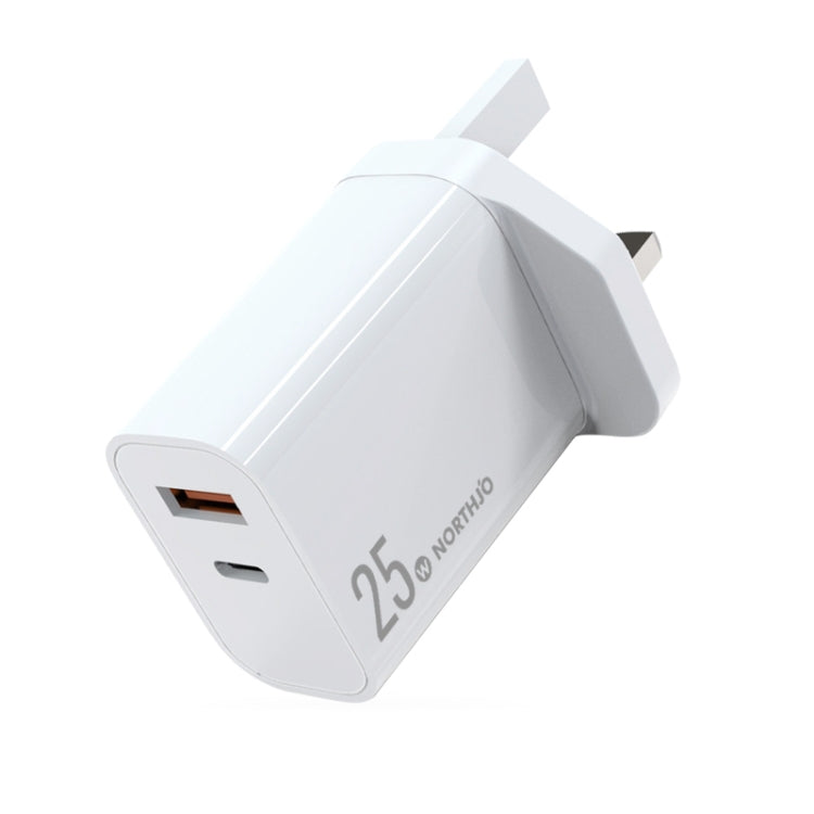 NORTHJO NOPD2502 PD 25W USB-C/Type-C + QC 3.0 USB 듀얼 포트 고속 충전기, 미국 플러그, 유럽 플러그, 영국 플러그, 호주 플러그