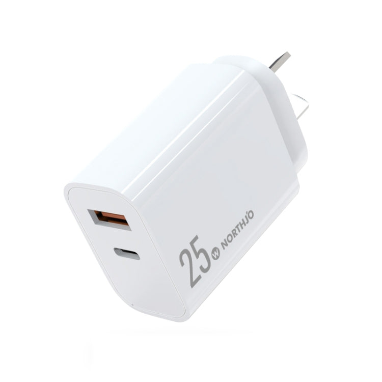 NORTHJO NOPD2502 PD 25W USB-C/Type-C + QC 3.0 USB 듀얼 포트 고속 충전기, 미국 플러그, 유럽 플러그, 영국 플러그, 호주 플러그