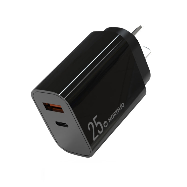 NORTHJO NOPD2502 PD 25W USB-C/Type-C + QC 3.0 USB 듀얼 포트 고속 충전기, 미국 플러그, 유럽 플러그, 영국 플러그, 호주 플러그