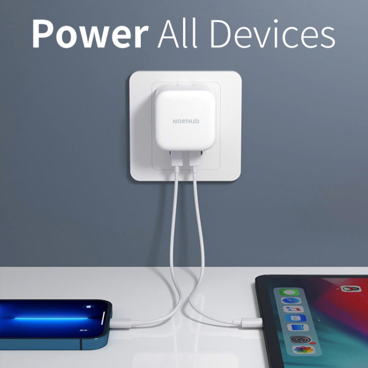 NORTHJO NOGAN3502 GaN PD PPS 35W 듀얼 USB-C / 타입-C 벽면 고속 충전기, EU 플러그, UK 플러그