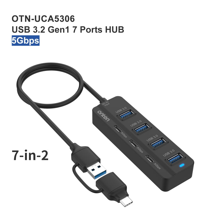 Onten UCA5306 7-in-2 USB3.0 + Type-C 7포트 허브 도킹 스테이션 OTG 기능 지원, UCA5306