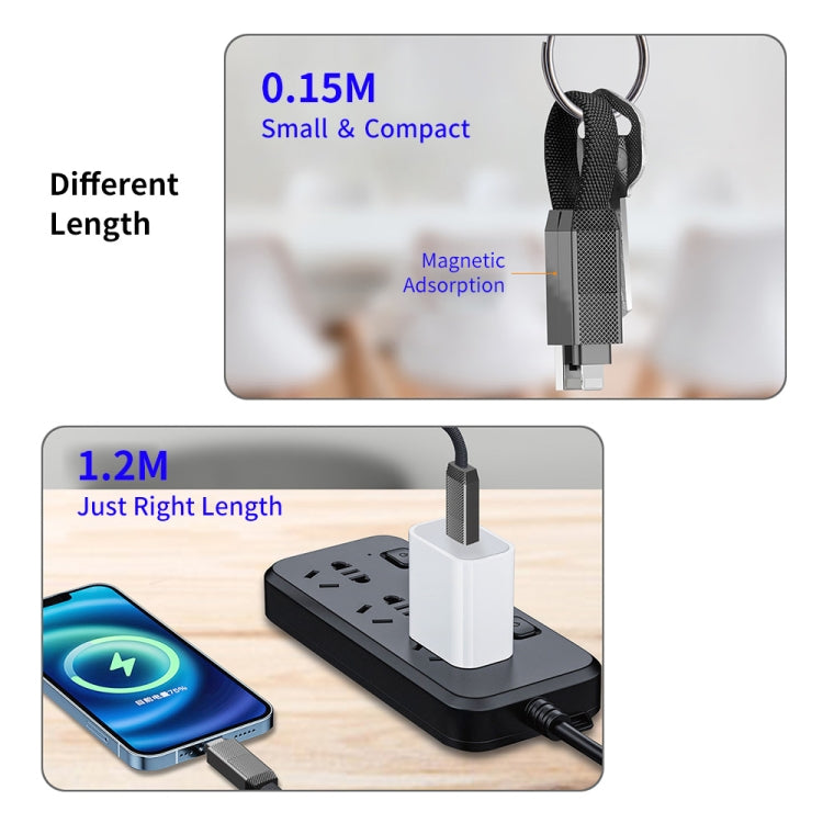 ENKAY ENK-CB134 4-in-1 60W USB-A / Type-C to 8핀 / Type-C 나일론 브레이디드 자석 고속 충전 데이터 케이블, 0.15m, 1.2m