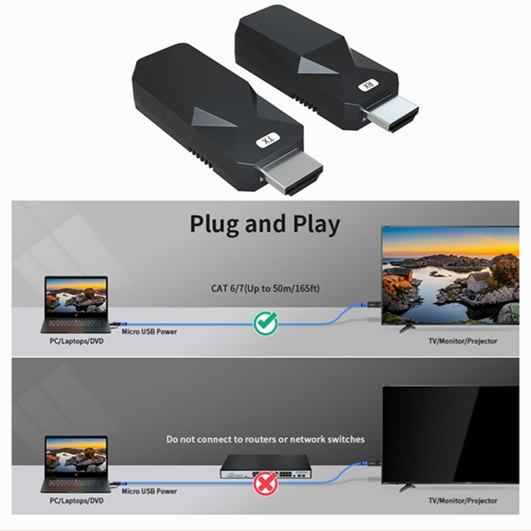 HDMI 익스텐더 165ft 오디오 비디오 1080P Cat5 Cat6 이더넷 케이블 무손실 신호 전송 HDMI 장거리 연장 어댑터