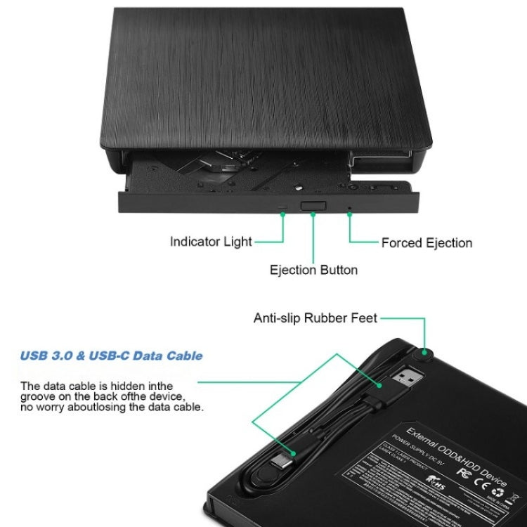 BT638 노트북 데스크탑 외장 USB 3.0 휴대용 CD 플레이어 CD-RW 광학 드라이브 버너, BT638