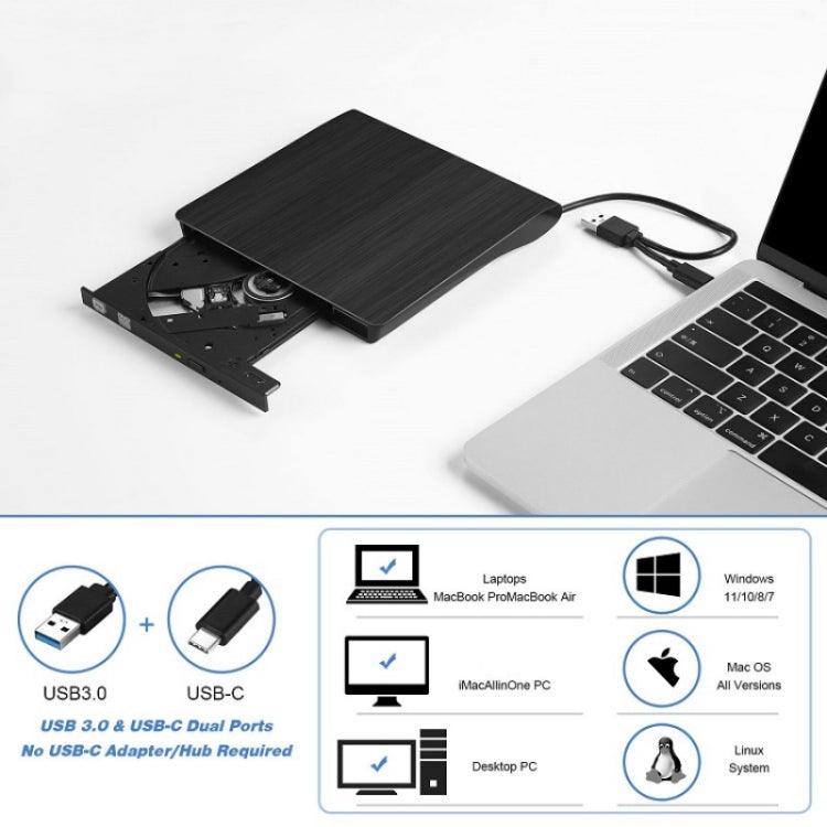 BT638 노트북 데스크탑 외장 USB 3.0 휴대용 CD 플레이어 CD-RW 광학 드라이브 버너, BT638