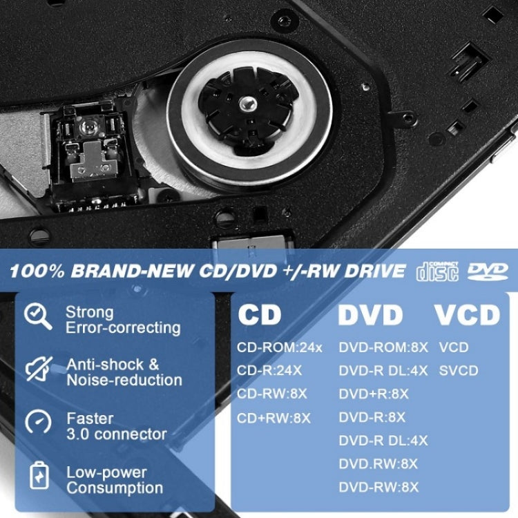 BT638 노트북 데스크탑 외장 USB 3.0 휴대용 CD 플레이어 CD-RW 광학 드라이브 버너, BT638