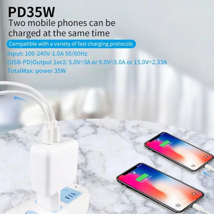 35W PD3.0 USB-C / 타입-C 듀얼 포트 충전기 + 타입-C to 8핀 데이터 케이블, US 플러그, US 플러그 + 1m 8핀 케이블, US 플러그 + 2m 8핀 케이블