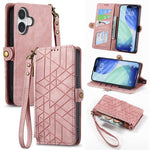 기하학 지퍼 지갑 측면 버클 가죽 폰 케이스, 아이폰 17e / 16e용, 아이폰 17 Pro Max용, 아이폰 17 Pro용, 아이폰 17용, 아이폰 Air용, 아이폰 16 Pro Max용, 아이폰 16 Pro용, 아이폰 16 Plus용