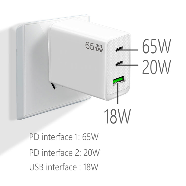 GaN PD65W 타입-C x 2 + USB3.0 노트북 어댑터 애플 맥북 시리즈용, US 플러그