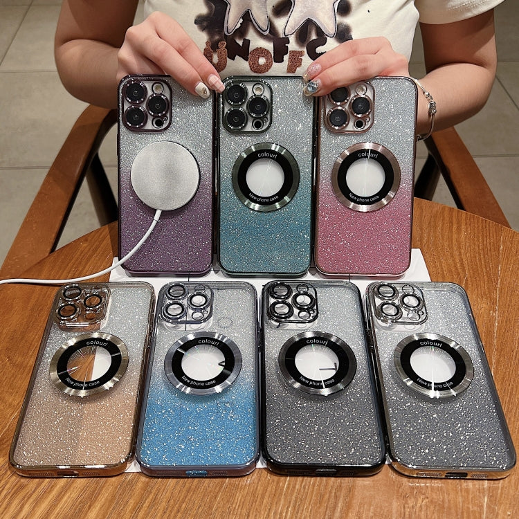 그라데이션 글리터 전기 도금 MagSafe TPU 휴대폰 케이스, 아이폰 17e / 16e용, 아이폰 17 프로 맥스용, 아이폰 17 프로용, 아이폰 17용, 아이폰 에어용, 아이폰 16 프로 맥스용
