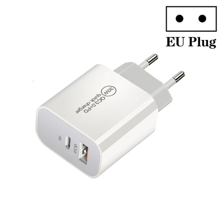 PD30W USB-C / 타입-C + QC3.0 USB 듀얼 포트 충전기, EU 플러그, US 플러그, AU 플러그