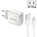 PD30W USB-C / 타입-C + QC3.0 USB 듀얼 포트 충전기 1m USB to 8핀 데이터 케이블 포함, EU 플러그, US 플러그, AU 플러그