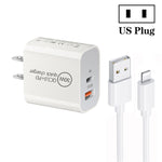 PD30W USB-C / 타입-C + QC3.0 USB 듀얼 포트 충전기 1m USB to 8핀 데이터 케이블 포함, EU 플러그, US 플러그, AU 플러그