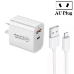 PD30W USB-C / 타입-C + QC3.0 USB 듀얼 포트 충전기 1m USB to 8핀 데이터 케이블 포함, EU 플러그, US 플러그, AU 플러그