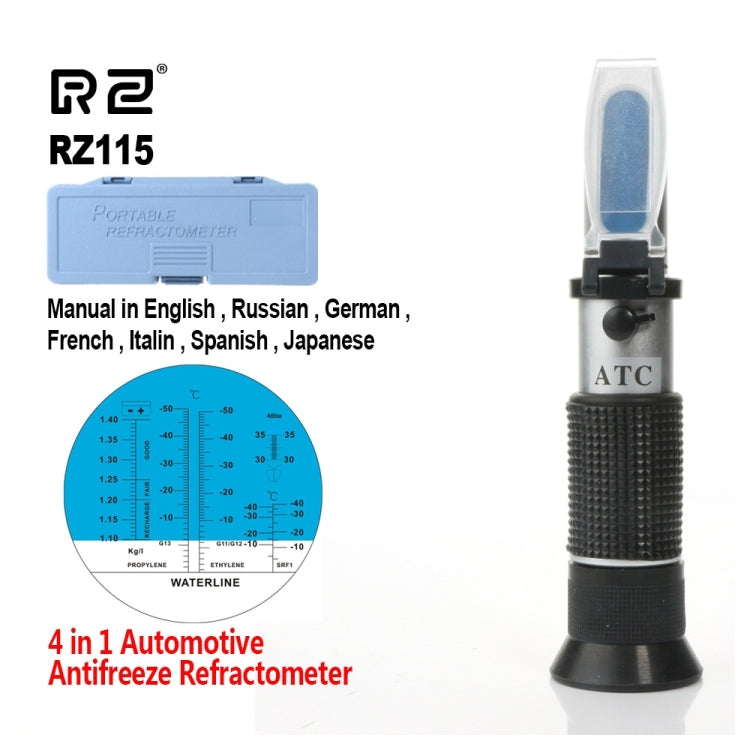 RZ115 자동차용 부동액 굴절계 동결점 요소 Adblue 배터리 액체 유리 수분 측정기 ATC 도구
