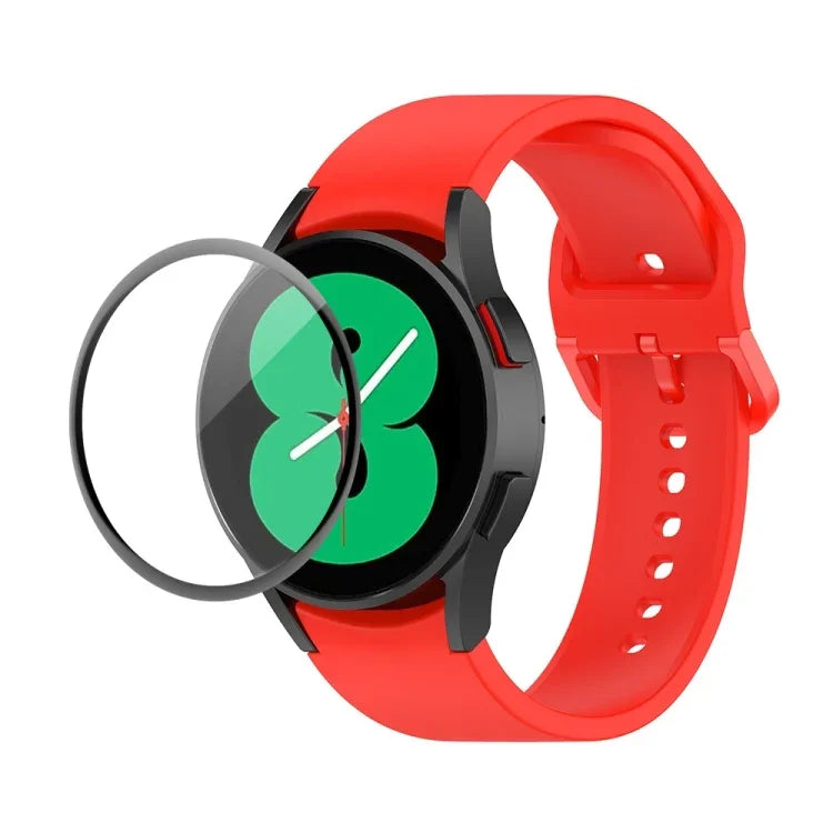 JUNSUNMAY Silicone Adjustable Strap + Full Coverage PMMA Screen Protector Kit, For Samsung Galaxy Watch5 40mm, For Samsung Galaxy Watch4 44mm, For Samsung Galaxy Watch4 40mm