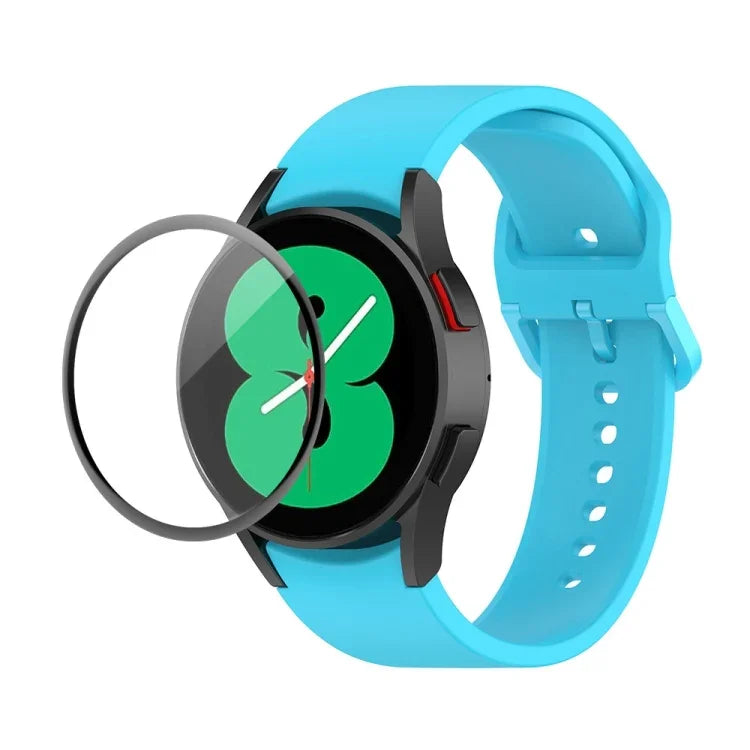 JUNSUNMAY Silicone Adjustable Strap + Full Coverage PMMA Screen Protector Kit, For Samsung Galaxy Watch5 40mm, For Samsung Galaxy Watch4 44mm, For Samsung Galaxy Watch4 40mm