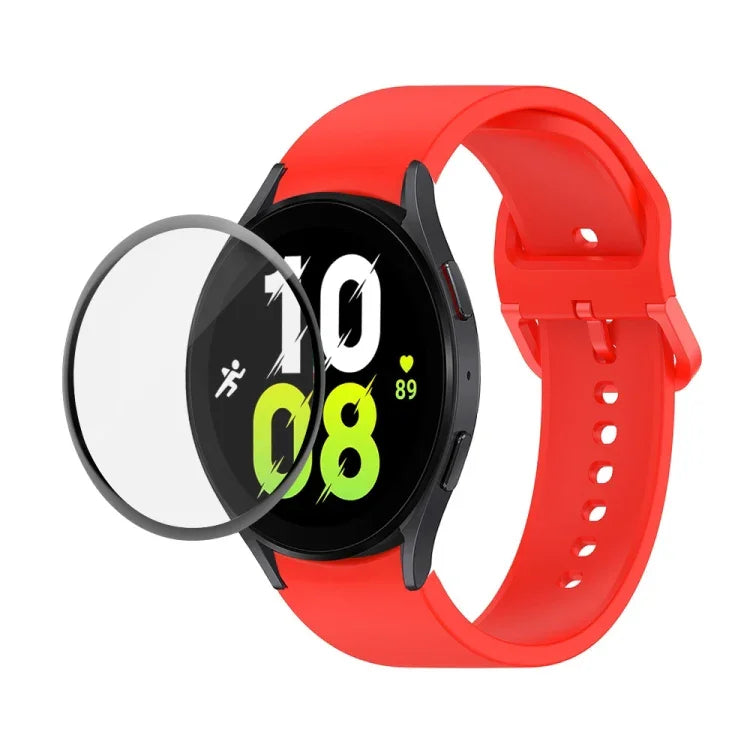 JUNSUNMAY Silicone Adjustable Strap + Full Coverage PMMA Screen Protector Kit, For Samsung Galaxy Watch5 40mm, For Samsung Galaxy Watch4 44mm, For Samsung Galaxy Watch4 40mm