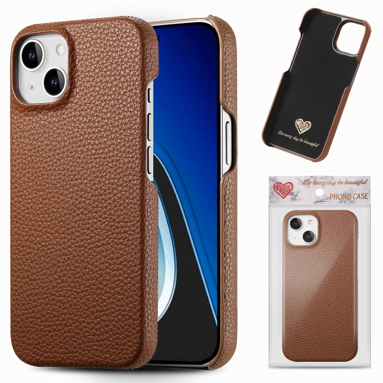 Litchi Oil Edge Leather Back Phone Case, For iPhone 15