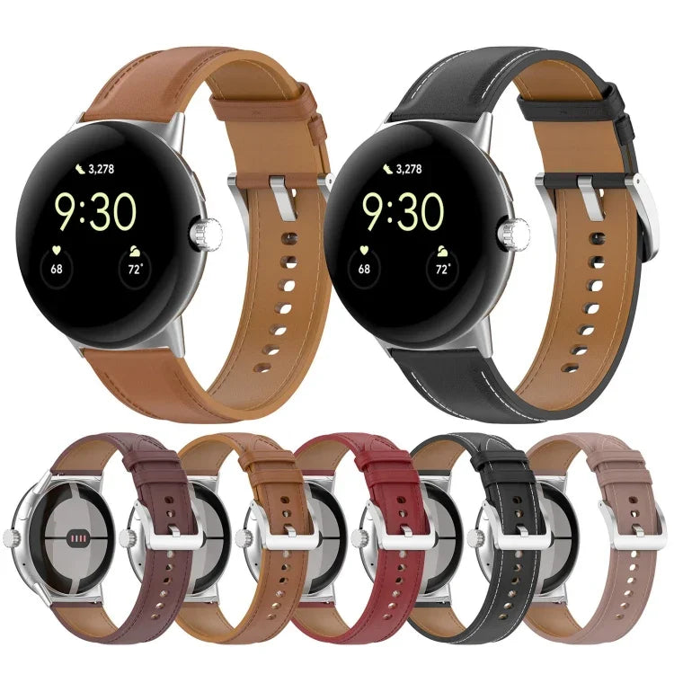 최상층 가죽 엠보싱 재봉 시계줄, Google Pixel Watch 4 / 3 / 2 / 1 41mm용