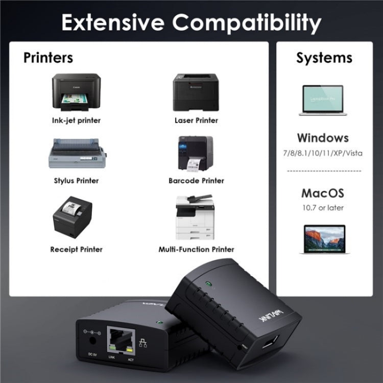 WAVLINK NU72P11 100Mbps 네트워크 프린트 서버 USB 2.0 네트워크 프린터 전원 어댑터, 미국 플러그, 영국 플러그, EU 플러그, 호주 플러그