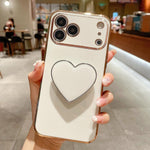 전기 도금 러브 하트 홀더 TPU 휴대폰 케이스, 아이폰 17e / 16e용, 아이폰 17 프로 맥스용, 아이폰 17 프로용, 아이폰 17용, 아이폰 에어용, 아이폰 16 프로 맥스용, 아이폰 16 프로용, 아이폰 16 플러스용