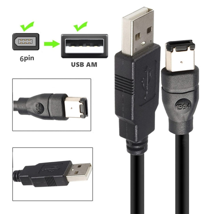 JUNSUNMAY 파이어와이어 IEEE 1394 6핀 수-USB 2.0 수 어댑터 변환 케이블, 1.8m, 3m, 4.5m