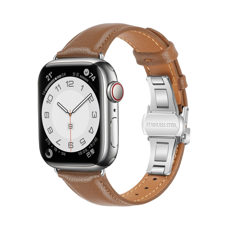 Plain Leather Butterfly Buckle Watch Band, For Apple Watch SE 2023 44mm, For Apple Watch SE 2023 40mm, For Apple Watch Ultra 2 49mm, For Apple Watch Series 9 45mm