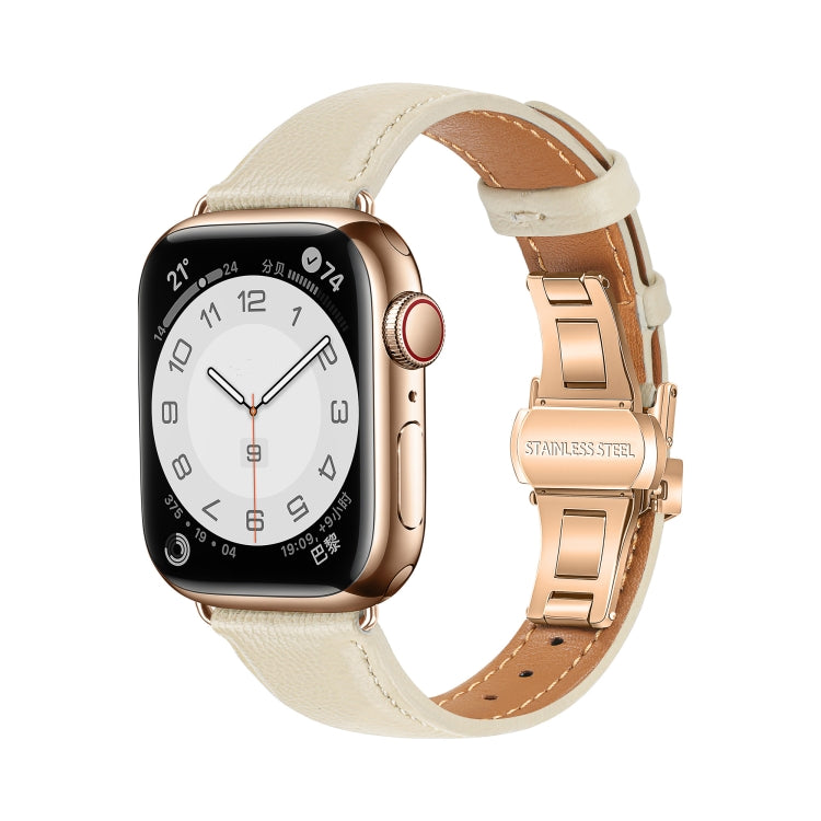 무늬 없는 가죽 나비 버클 시계 밴드, Apple Watch SE 2023 44mm용, Apple Watch SE 2023 40mm용, Apple Watch Ultra 2 49mm용, Apple Watch 시리즈 9 45mm용
