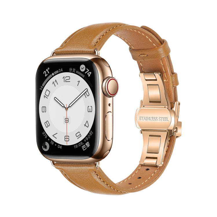 무늬 없는 가죽 나비 버클 시계 밴드, Apple Watch 시리즈 9 41mm용, Apple Watch Ultra 49mm용, Apple Watch 시리즈 8 41mm용, Apple Watch 시리즈 8 45mm용