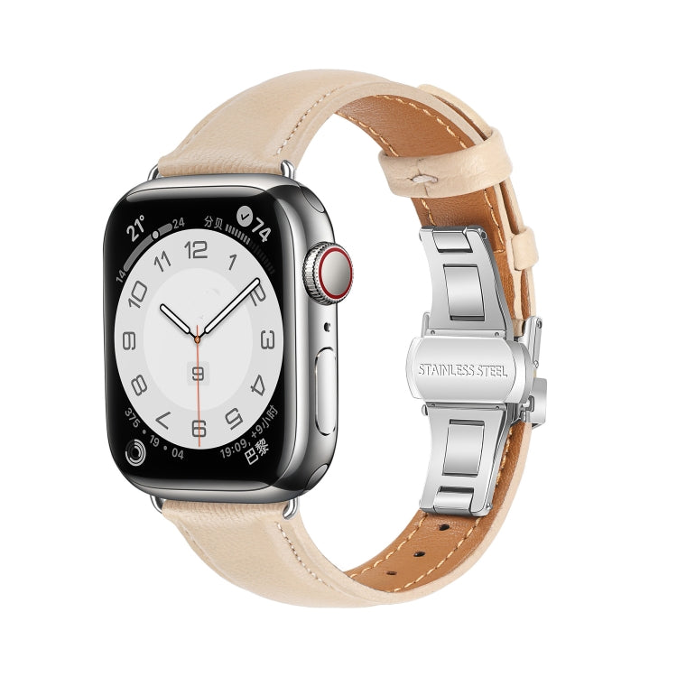 무늬 없는 가죽 나비 버클 시계 밴드, Apple Watch 시리즈 9 41mm용, Apple Watch Ultra 49mm용, Apple Watch 시리즈 8 41mm용, Apple Watch 시리즈 8 45mm용