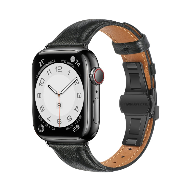 무늬 없는 가죽 나비 버클 시계 밴드, Apple Watch 시리즈 9 41mm용, Apple Watch Ultra 49mm용, Apple Watch 시리즈 8 41mm용, Apple Watch 시리즈 8 45mm용