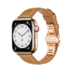 무늬 없는 가죽 나비 버클 시계 밴드, Apple Watch 시리즈 9 41mm용, Apple Watch Ultra 49mm용, Apple Watch 시리즈 8 41mm용, Apple Watch 시리즈 8 45mm용