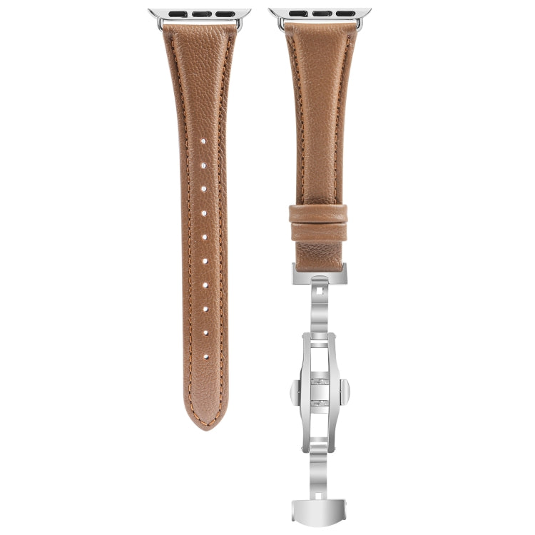 무늬 없는 가죽 나비 버클 시계 밴드, Apple Watch SE 2022 40mm용, Apple Watch SE 2022 44mm용, Apple Watch 시리즈 7 41mm용, Apple Watch 시리즈 7 45mm용