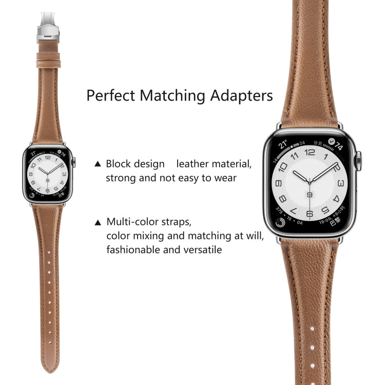 무늬 없는 가죽 나비 버클 시계 밴드, Apple Watch SE 2022 40mm용, Apple Watch SE 2022 44mm용, Apple Watch 시리즈 7 41mm용, Apple Watch 시리즈 7 45mm용