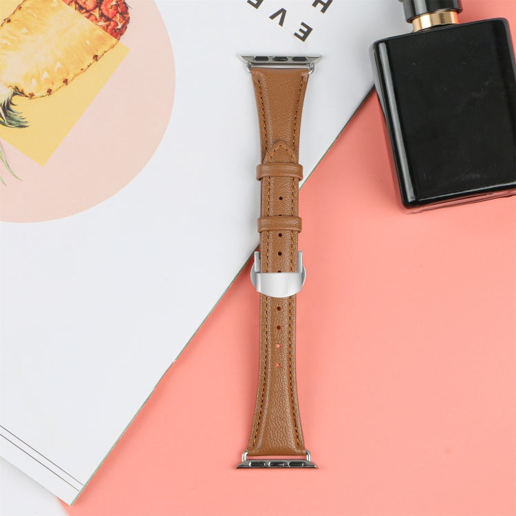 무늬 없는 가죽 나비 버클 시계 밴드, Apple Watch SE 2022 40mm용, Apple Watch SE 2022 44mm용, Apple Watch 시리즈 7 41mm용, Apple Watch 시리즈 7 45mm용