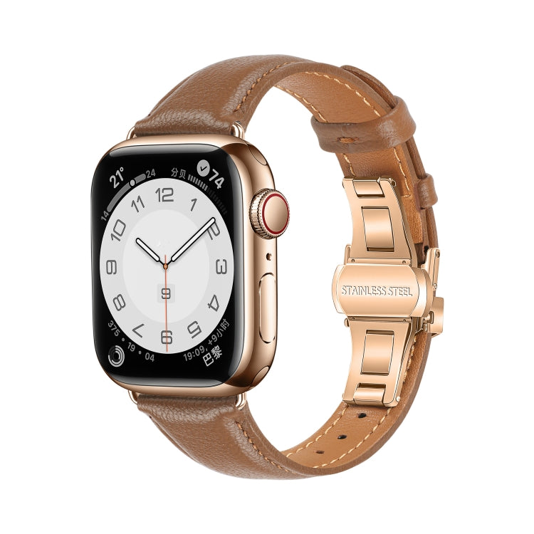 무늬 없는 가죽 나비 버클 시계 밴드, Apple Watch SE 2022 40mm용, Apple Watch SE 2022 44mm용, Apple Watch 시리즈 7 41mm용, Apple Watch 시리즈 7 45mm용