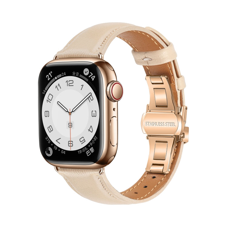 무늬 없는 가죽 나비 버클 시계 밴드, Apple Watch 시리즈 6 40mm용, Apple Watch 시리즈 6 44mm용, Apple Watch 시리즈 5 44mm용, Apple Watch 시리즈 5 40mm용