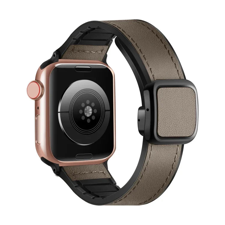 Fold Magnetic Square Buckle PU Silicone Watch Band, For Apple Watch Series 4 44mm, For Apple Watch Series 4 40mm, For Apple Watch Series 3 38mm, For Apple Watch Series 3 42mm