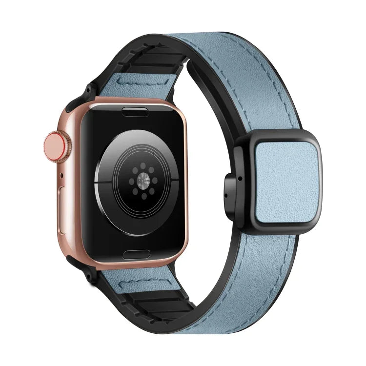 Fold Magnetic Square Buckle PU Silicone Watch Band, For Apple Watch Series 4 44mm, For Apple Watch Series 4 40mm, For Apple Watch Series 3 38mm, For Apple Watch Series 3 42mm