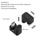 Type-C 여성용에서 마이크로 USB 남성용 어댑터 데이터 충전 전송, Type-C 여성용에서 마이크로 남성용 U자형 뒤, Type-C 여성용에서 마이크로 남성용 U자형 앞, Type-C 여성용에서 마이크로 남성용 오른쪽 굽힘, Type-C 여성용에서 마이크로 남성용 왼쪽 굽힘