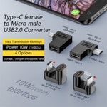 Type-C 여성용에서 마이크로 USB 남성용 어댑터 데이터 충전 전송, Type-C 여성용에서 마이크로 남성용 U자형 뒤, Type-C 여성용에서 마이크로 남성용 U자형 앞, Type-C 여성용에서 마이크로 남성용 오른쪽 굽힘, Type-C 여성용에서 마이크로 남성용 왼쪽 굽힘