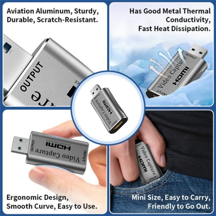 C30 게임 라이브 스트리밍용 알루미늄 합금 USB 수 커넥터 to HDMI 암 커넥터 HD 비디오 캡처 카드, C30