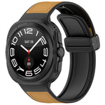 For Galaxy Watch Ultra2 2026 / 2025 / 1 2024 Magnetic Folding Buckle Silicone Leather Watch Band, Black, Gray, Orange, Green, Light Brown, Dark Blue